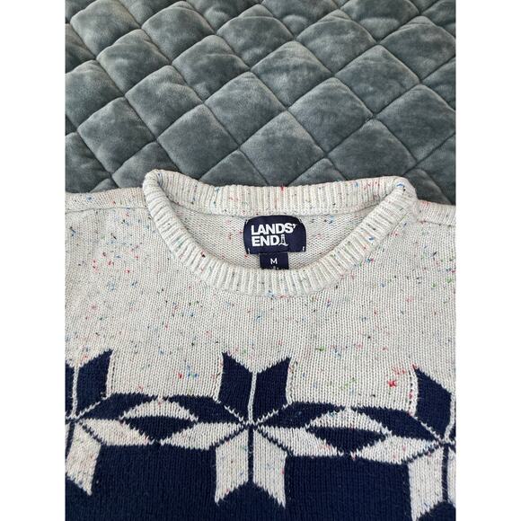 Lands End girls blue  white Fair Isle Nordic knit sweater size m 8 100% cotton - Picture 3 of 5